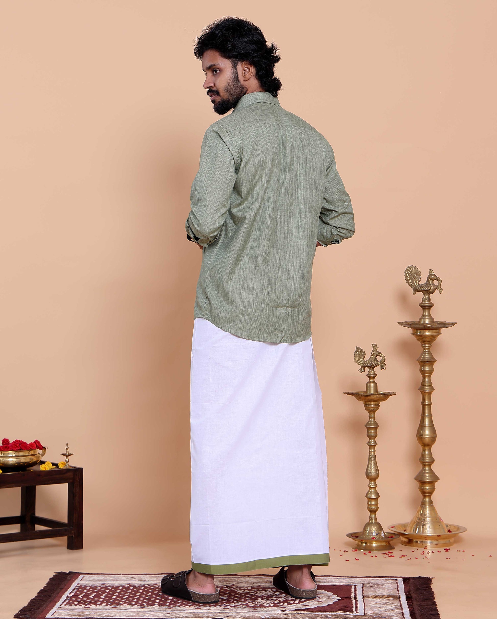elegant-mens-ethnic-full-sleeve-shirt-dhoti-set-with-traditional-border-light-green-shirt