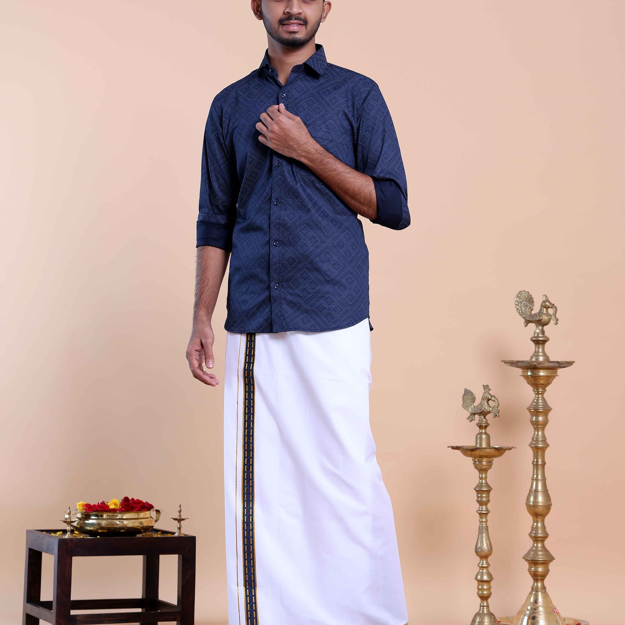 elegant-mens-ethnic-full-sleeve-shirt-dhoti-set-with-zari-border-blue-one