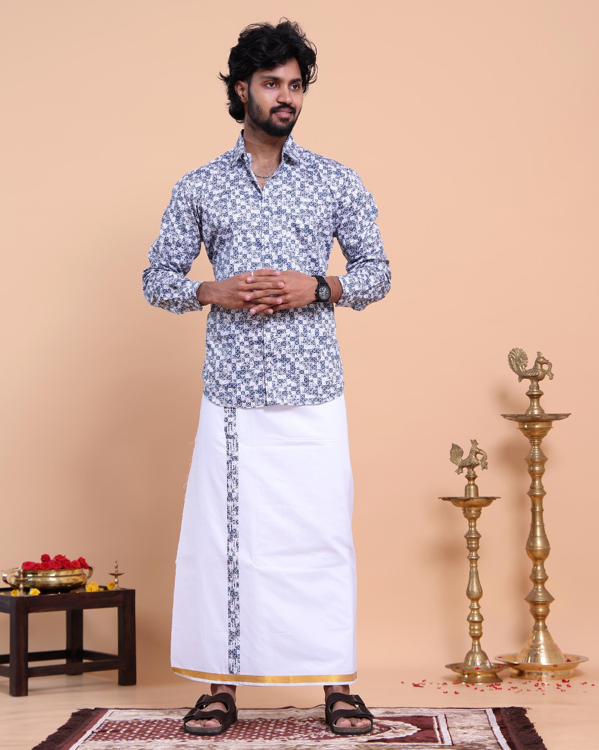 elegant-mens-ethnic-half-sleeve-shirt-dhoti-set-with-traditional-border-blue-One