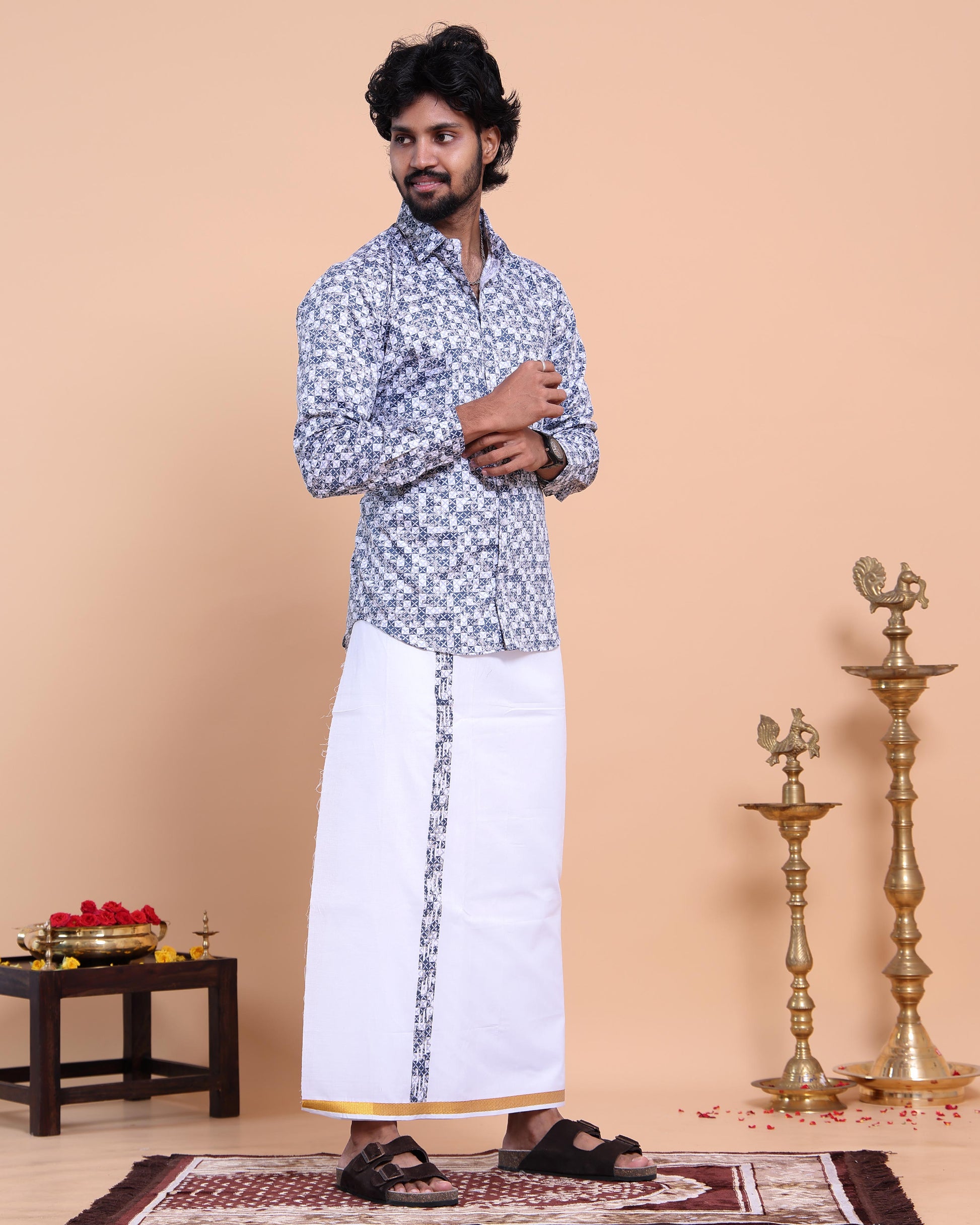 elegant-mens-ethnic-half-sleeve-shirt-dhoti-set-with-traditional-border-blue-One