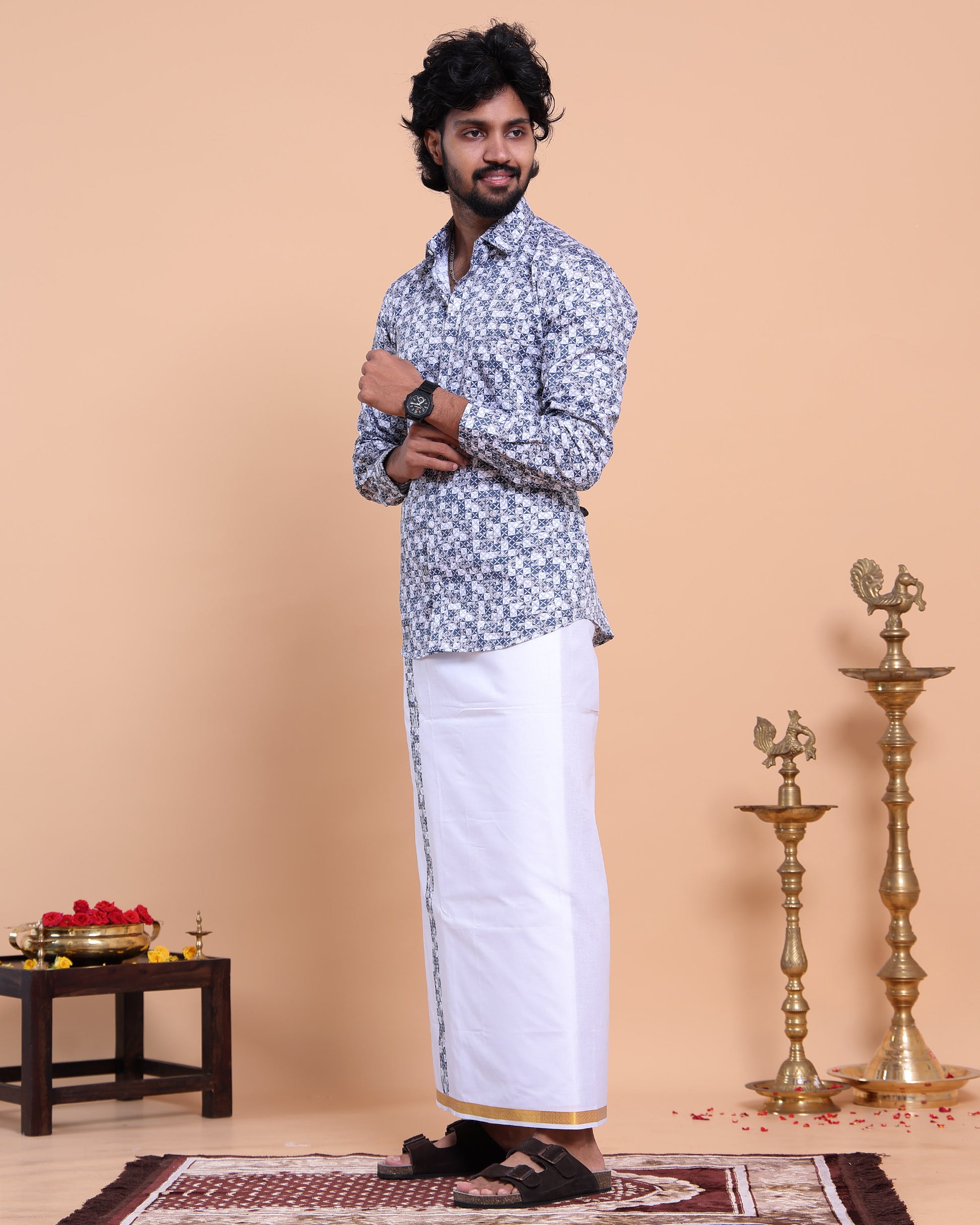 elegant-mens-ethnic-half-sleeve-shirt-dhoti-set-with-traditional-border-blue-One