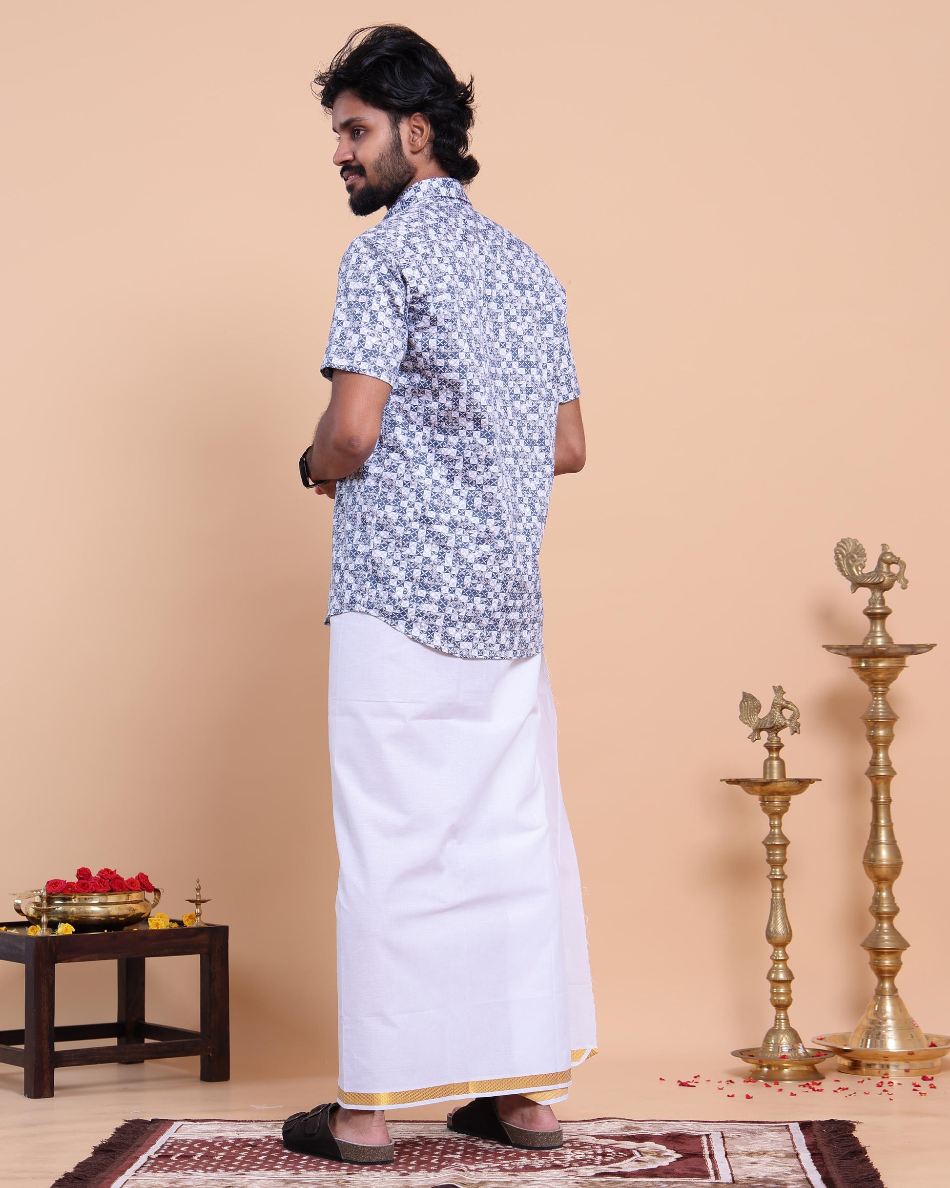 elegant-mens-ethnic-half-sleeve-shirt-dhoti-set-with-traditional-border-blue