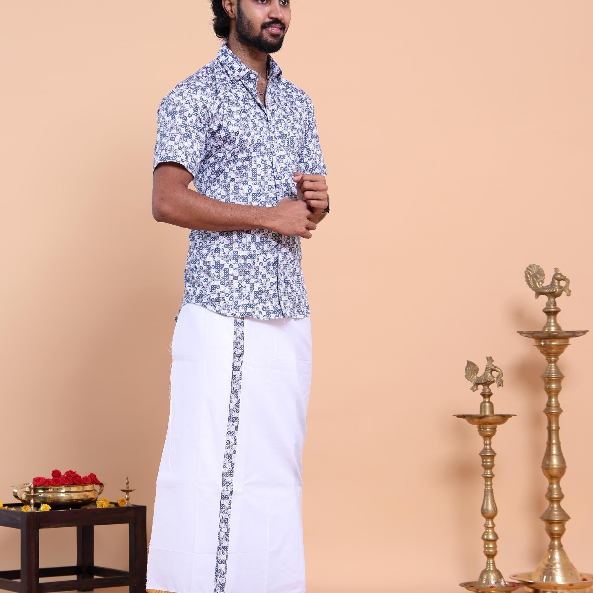 elegant-mens-ethnic-half-sleeve-shirt-dhoti-set-with-traditional-border-blue