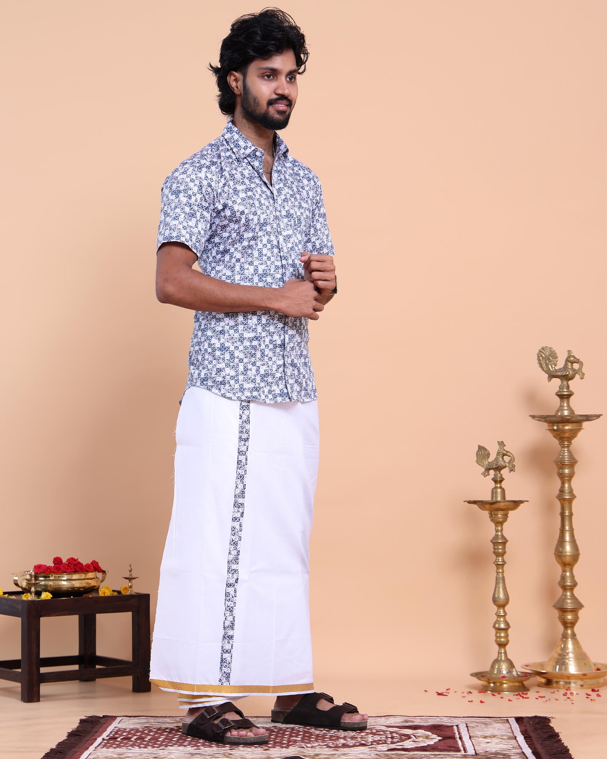 elegant-mens-ethnic-half-sleeve-shirt-dhoti-set-with-traditional-border-blue