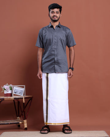 elegant-mens-ethnic-half-sleeve-shirt-dhoti-set-with-traditional-border-grey-Five