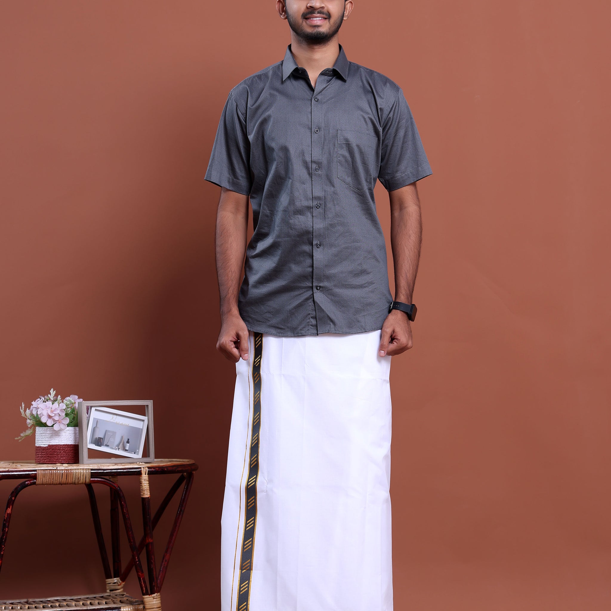 elegant-mens-ethnic-half-sleeve-shirt-dhoti-set-with-traditional-border-grey-four