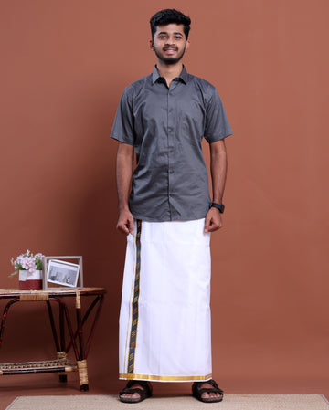 elegant-mens-ethnic-half-sleeve-shirt-dhoti-set-with-traditional-border-grey-four