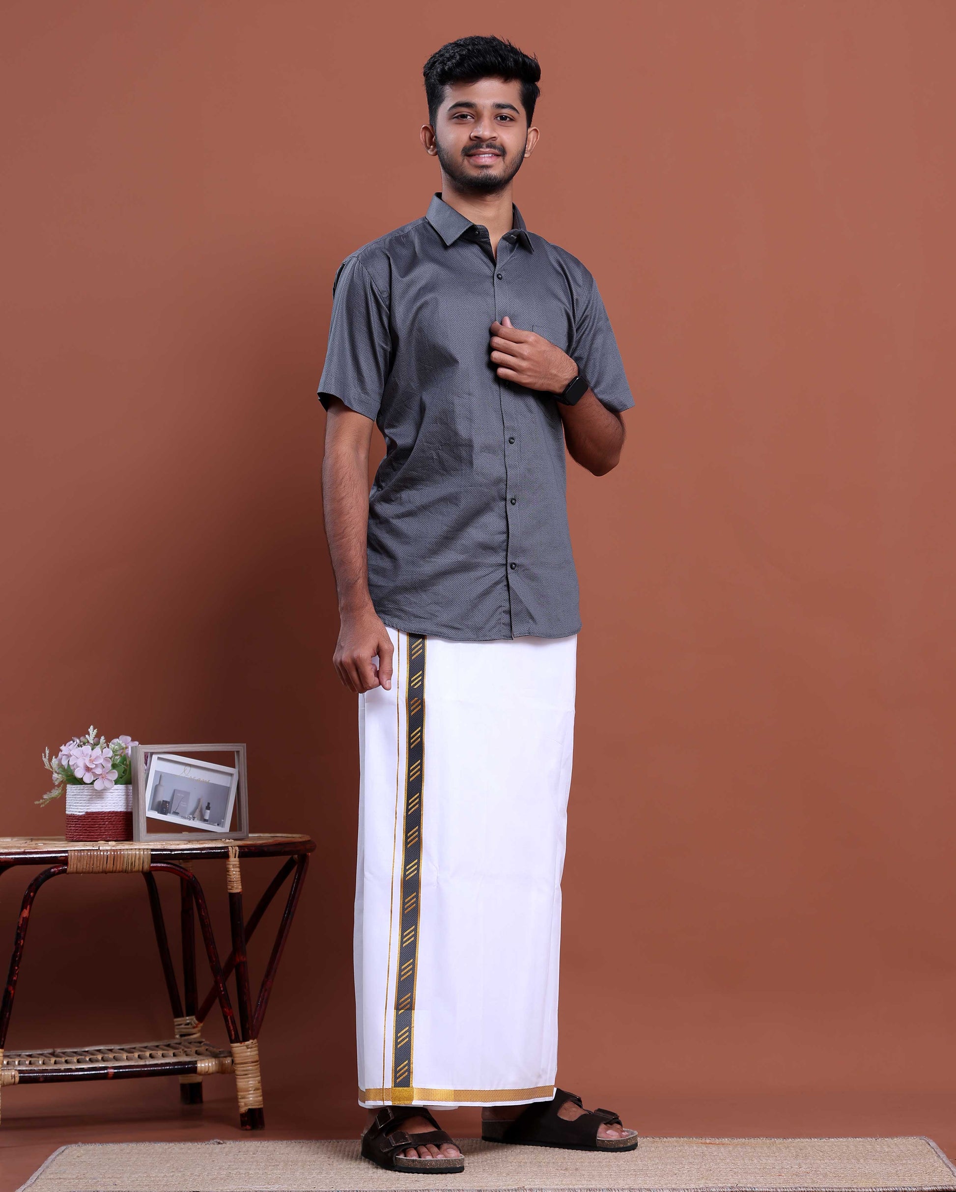 elegant-mens-ethnic-half-sleeve-shirt-dhoti-set-with-traditional-border-grey-four