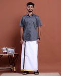 elegant-mens-ethnic-half-sleeve-shirt-dhoti-set-with-traditional-border-grey-one