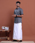elegant-mens-ethnic-half-sleeve-shirt-dhoti-set-with-traditional-border-grey-one