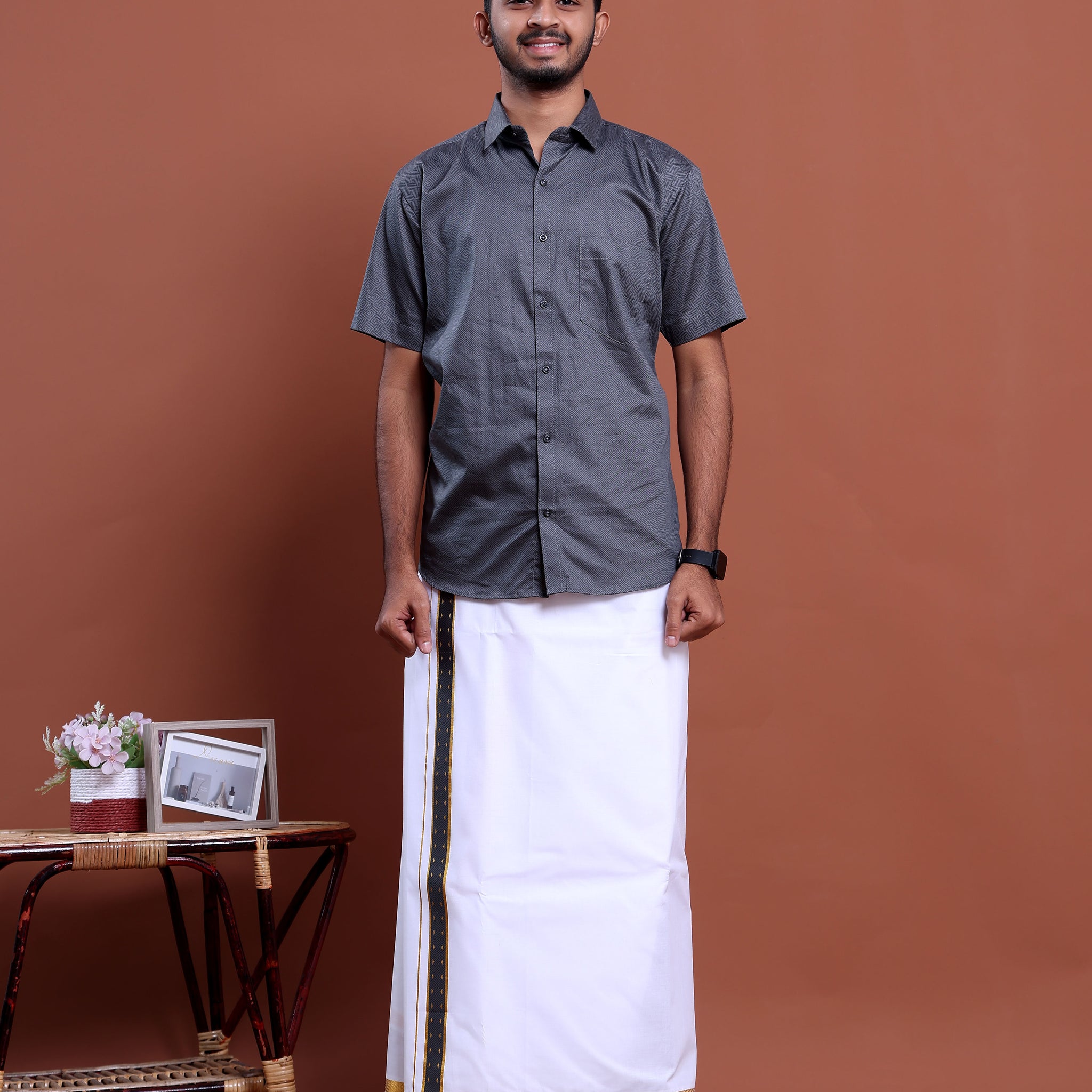 elegant-mens-ethnic-half-sleeve-shirt-dhoti-set-with-traditional-border-grey-three