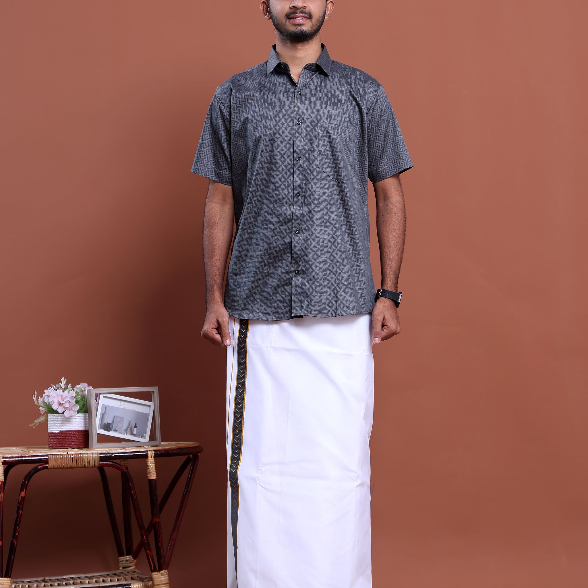 elegant-mens-ethnic-half-sleeve-shirt-dhoti-set-with-traditional-border-grey-two