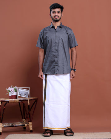 elegant-mens-ethnic-half-sleeve-shirt-dhoti-set-with-traditional-border-grey-two