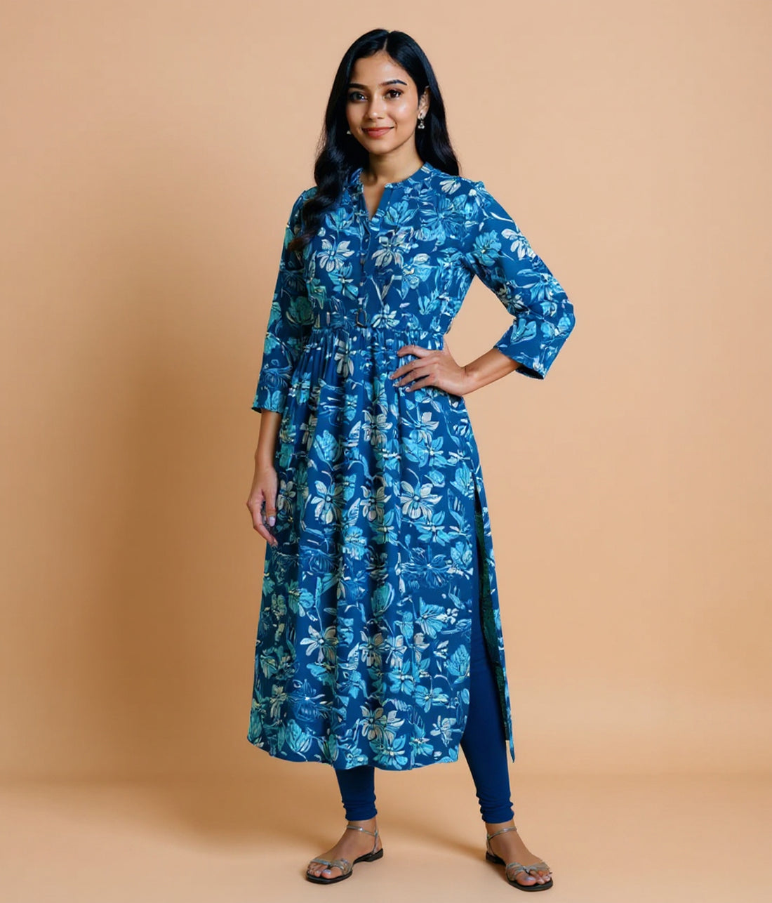 Designer Teal Colour Printed Women's Kurti