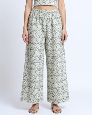 Ethnic Print Relaxed Fit Palazzo Pant - Off White