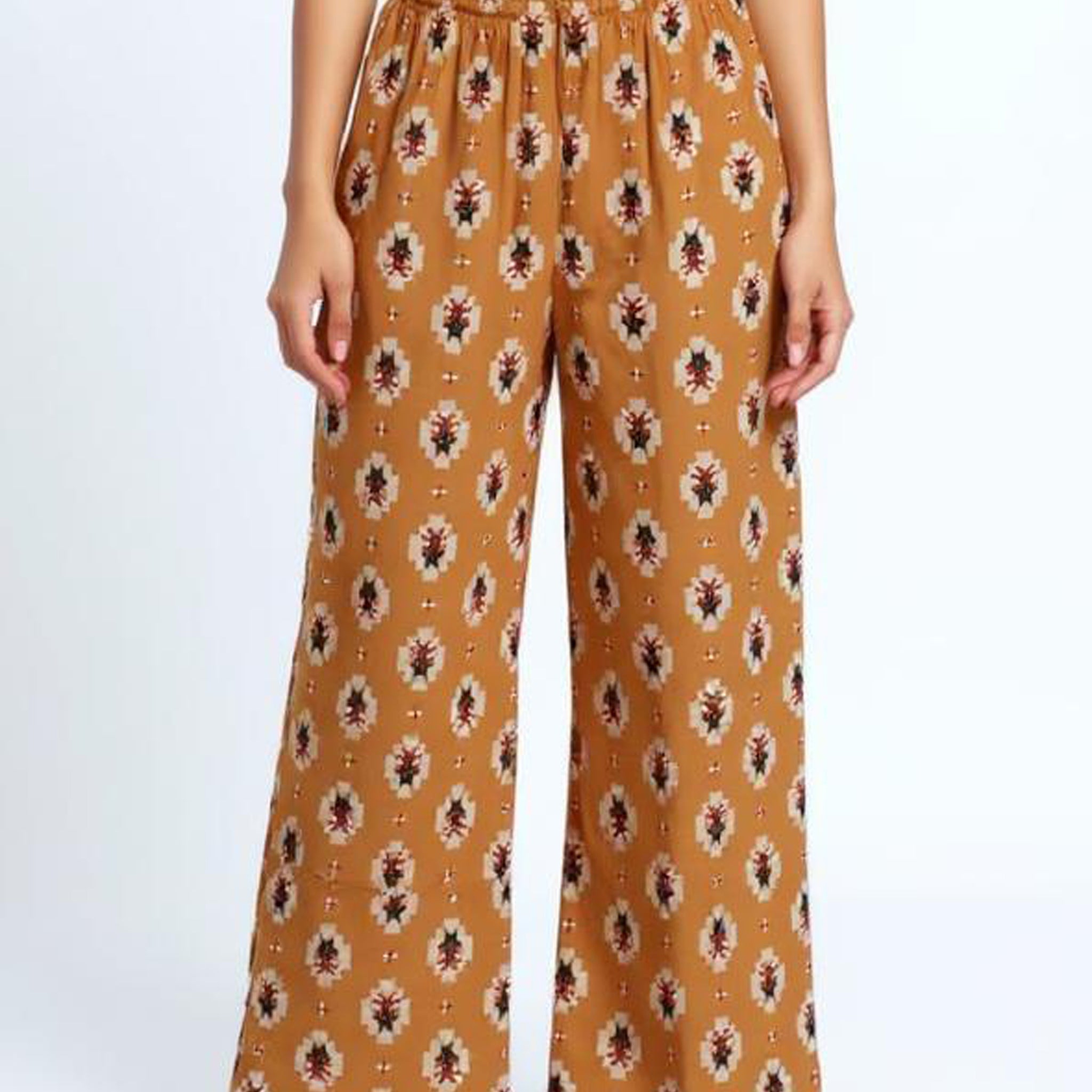 Ethnic Print Relaxed Fit Palazzo Pant - Brown