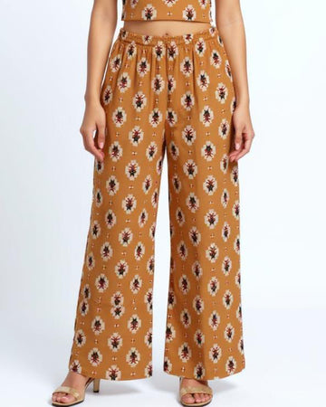 Ethnic Print Relaxed Fit Palazzo Pant - Brown