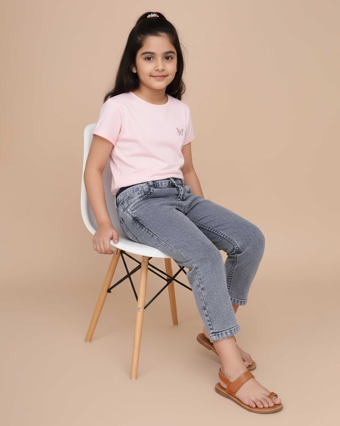 Stylish Girls Denim Solid Jeans - Grey