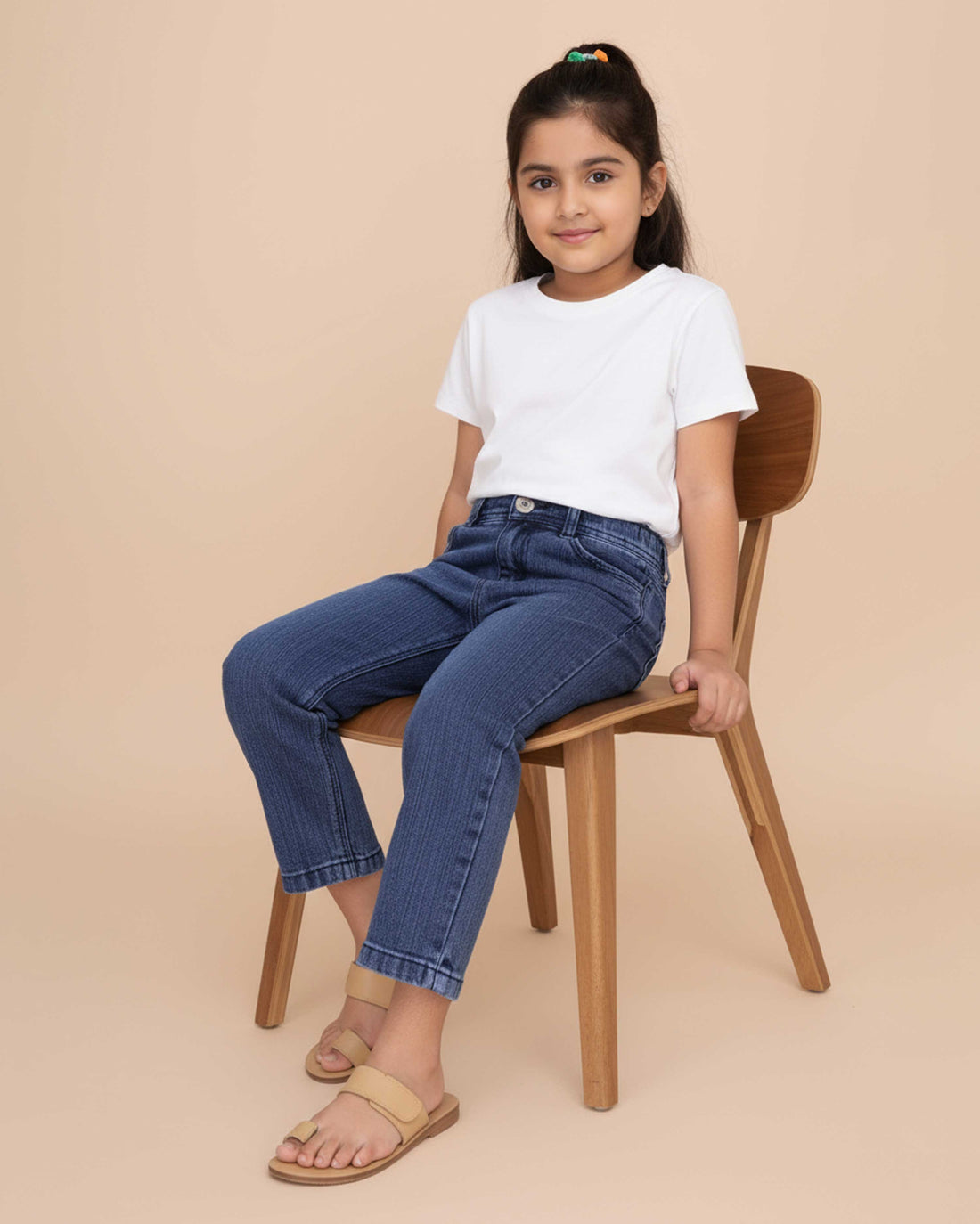 Stylish Girls Solid Design Denim Jeans - Blue