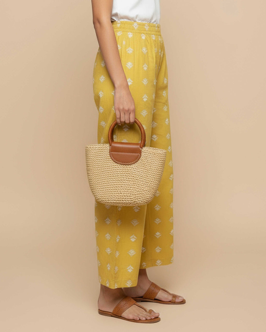 Women's Printed Wide-Leg Palazzo Pant with Elasticated Waistband - Yellow