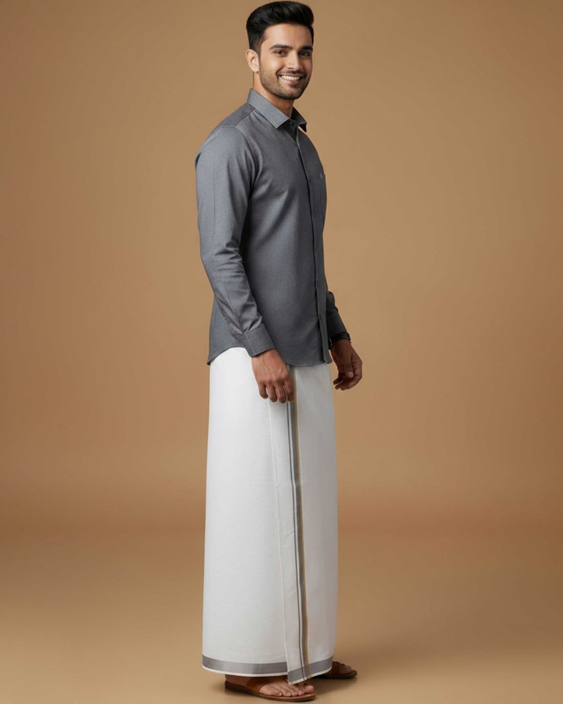 Grey -Shirt Dhoti Set 