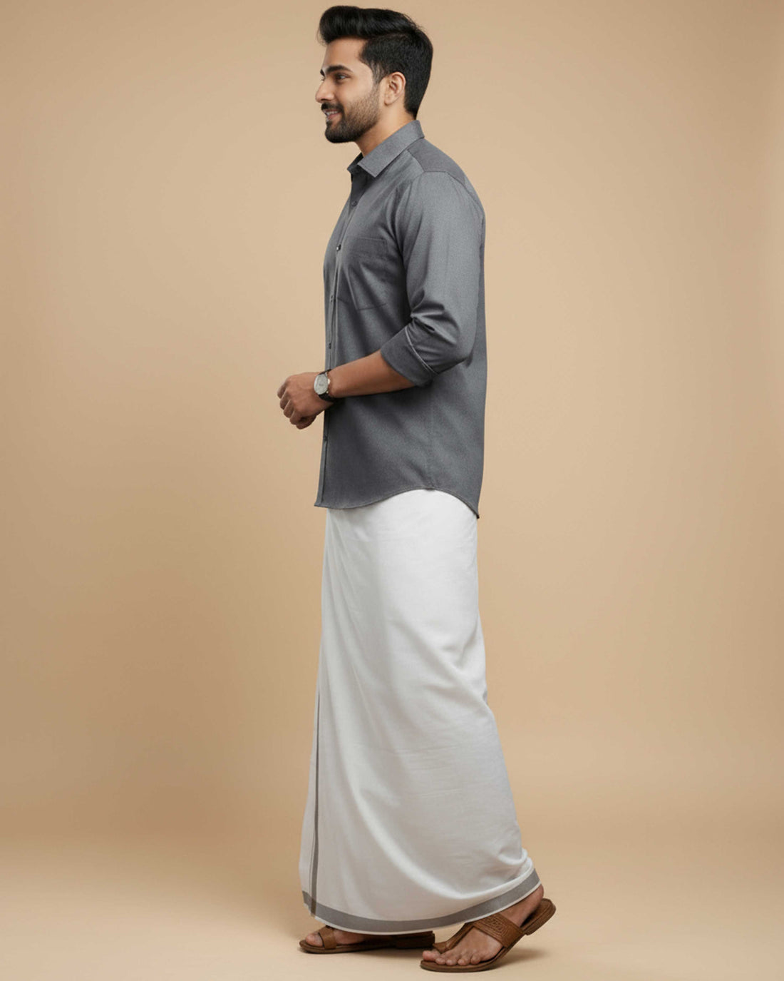 Grey -Shirt and Dhoti Set 