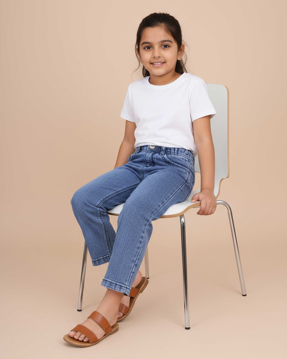 Stylish Girls Solid Design Denim Jeans - Light Blue