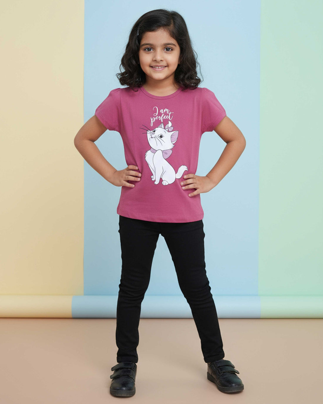 Girls' Graphic Print Crew Neck T-Shirt -Onion Pink