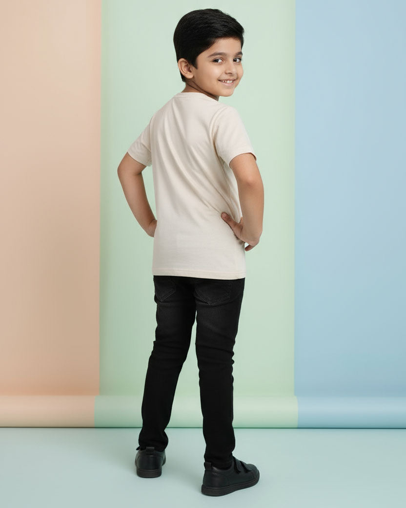 Boys Casual Stylish Printed T- Shirt - Beige-Front-2