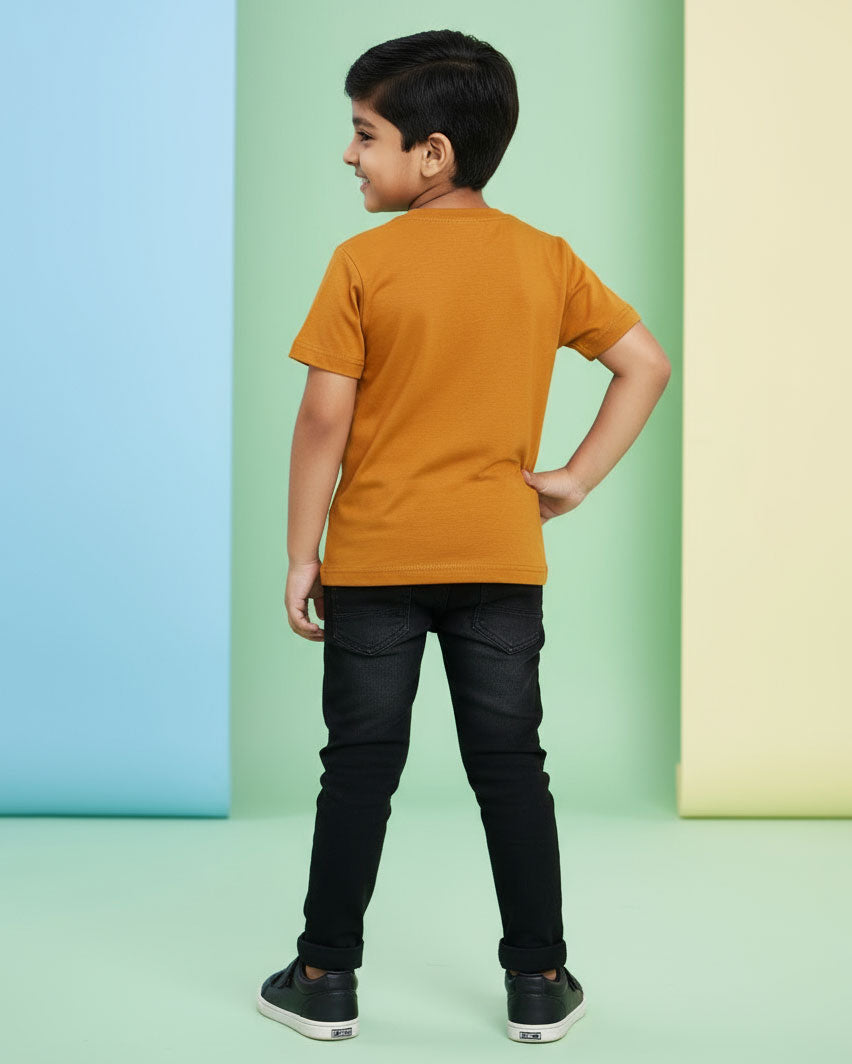 Boys Casual Stylish Printed T- Shirt - Mustard