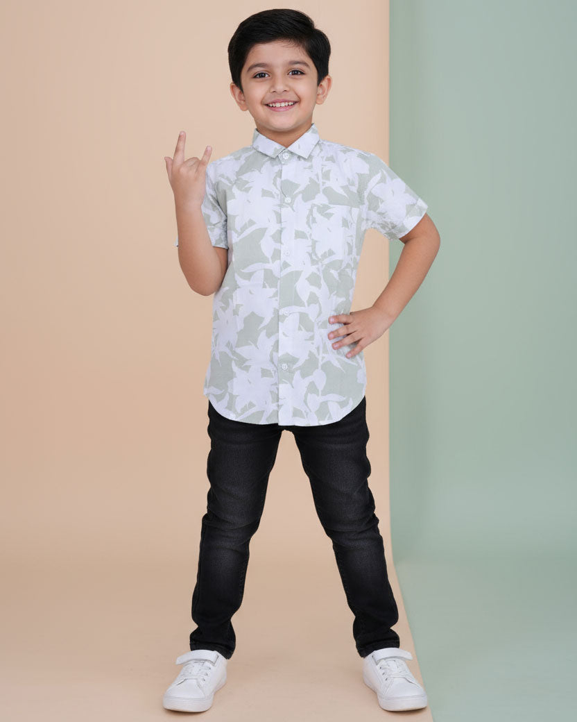 Boys Festive Stylish Printed Patterned Shirt - Green