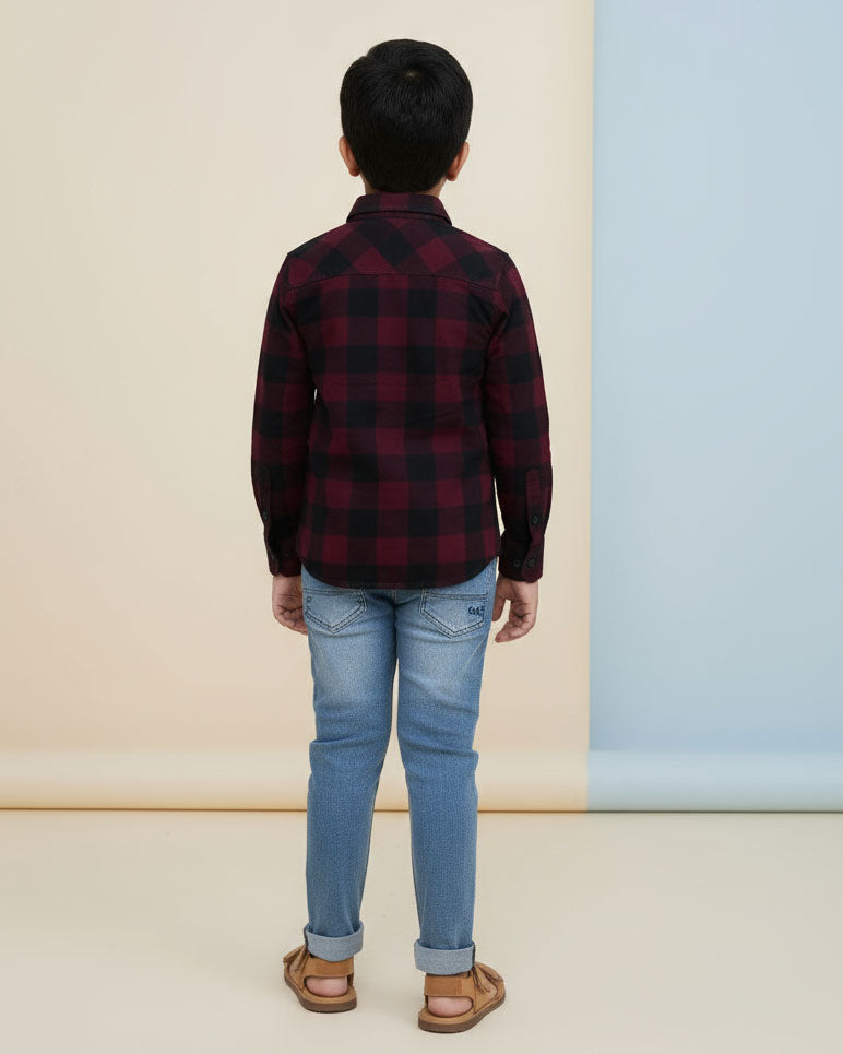 Boys Festive Stylish Checked Patterned Shirt - Multi