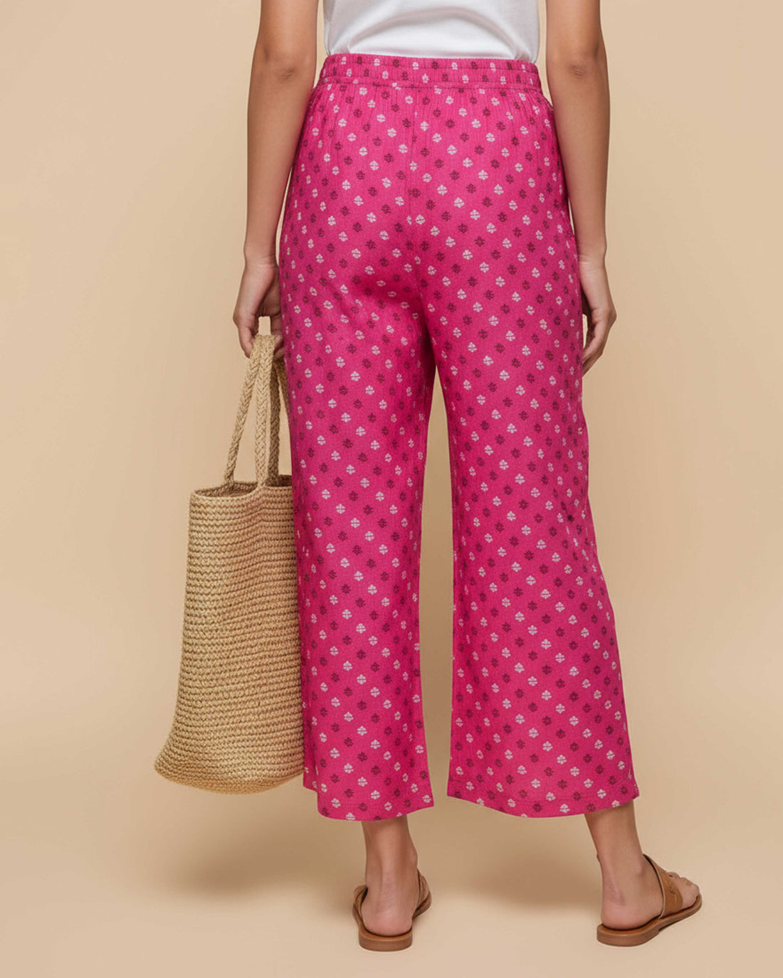 Women's Printed Wide-Leg Palazzo Pant with Elasticated Waistband - Pink-Main