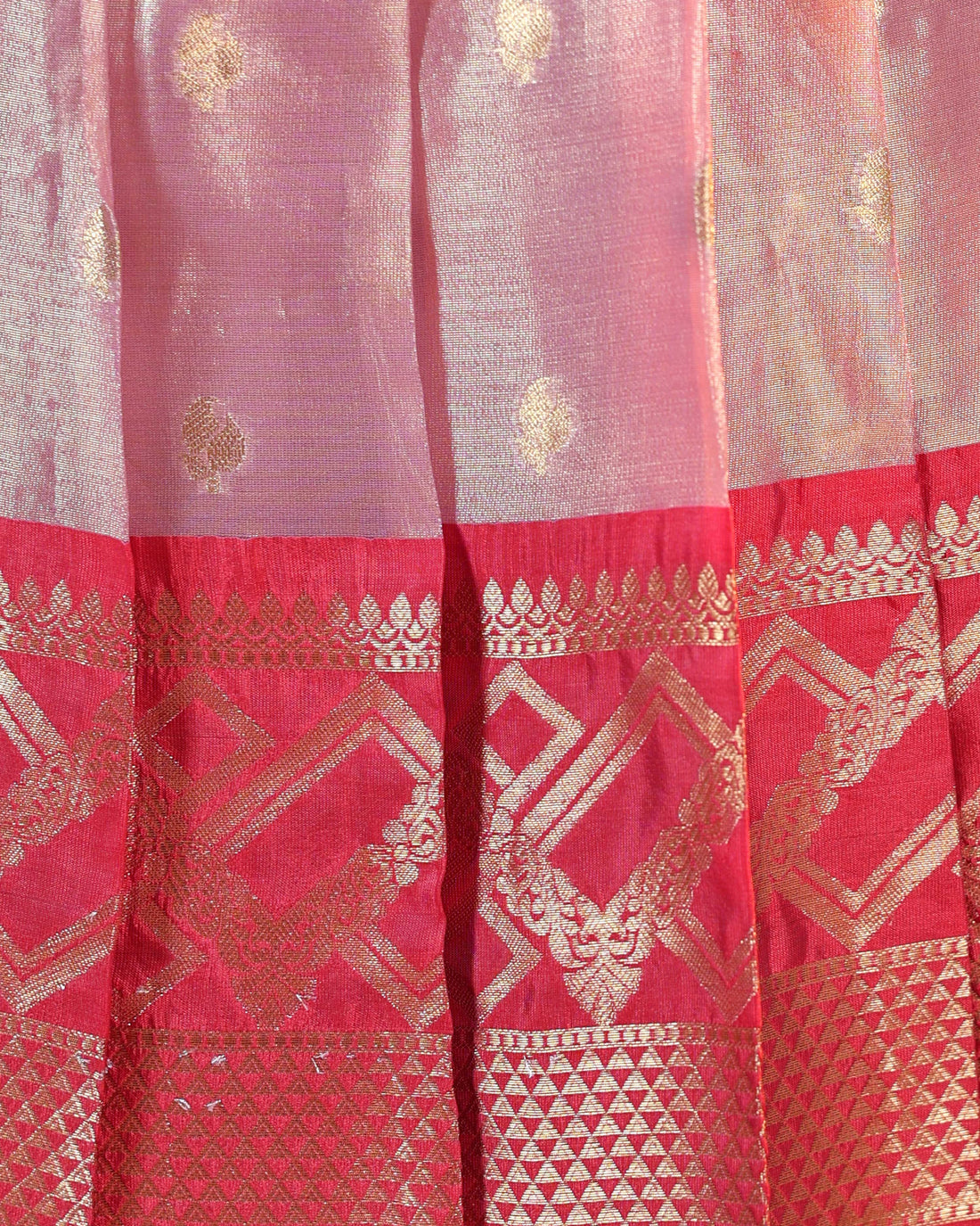 Girls' Traditional Ethnic Dhavani Set with Zari Brocade - Pink