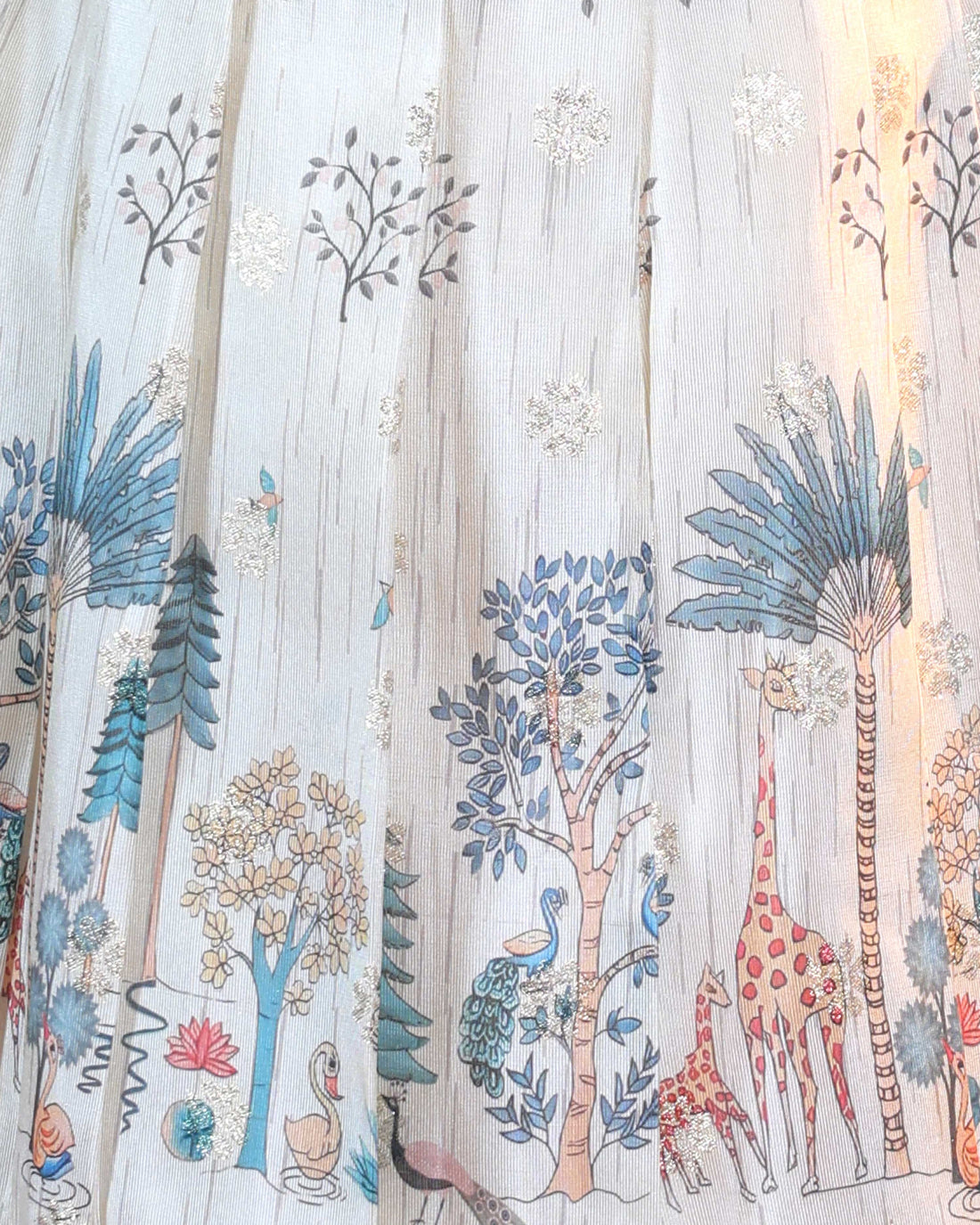 Traditional Dhavani Set for Girls with Embellished Blouse and Printed Skirt - Cream