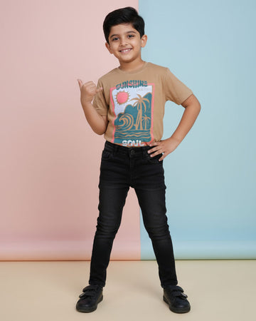 Boys Casual Stylish Printed T- Shirt - Brown