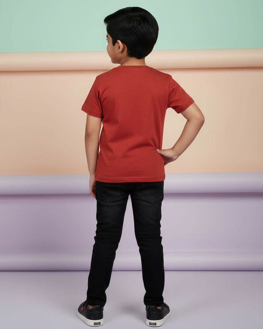 Boys Casual Stylish Printed T- Shirt - Red-Front-2