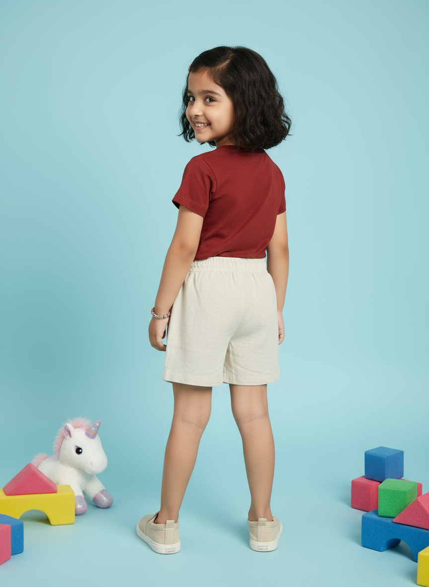 Girls' Graphic Print Crew Neck T-Shirt - Maroon