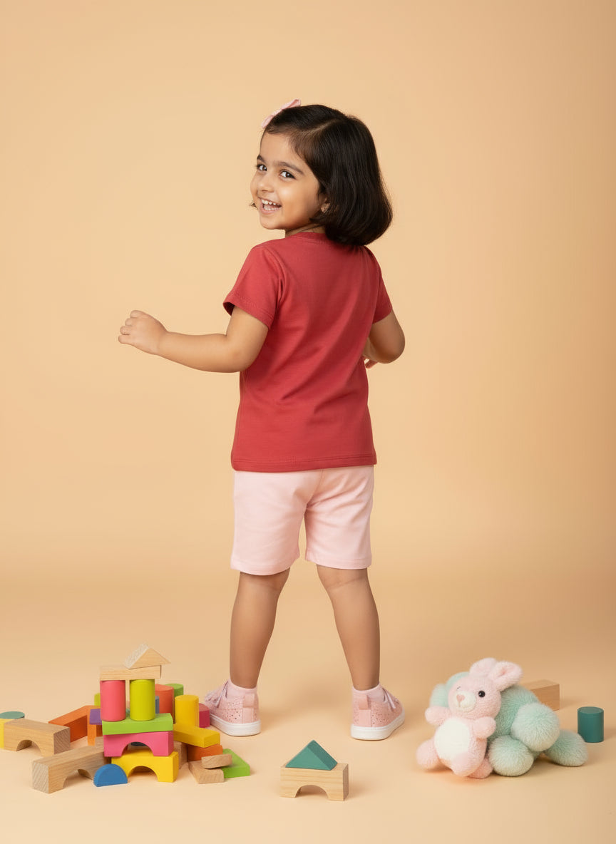 Girls' Graphic Print Crew Neck T-Shirt - Red