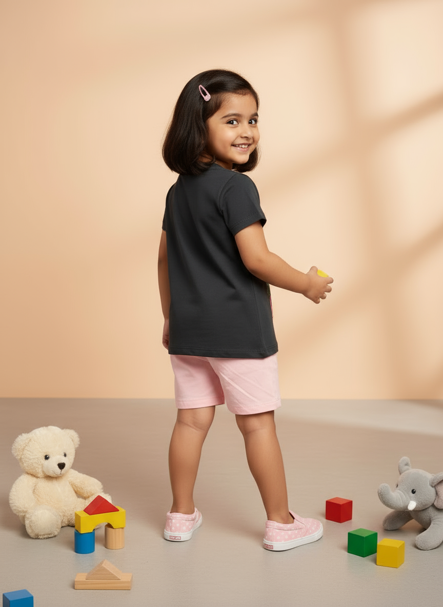 Girls' Graphic Print Crew Neck T-Shirt - Black