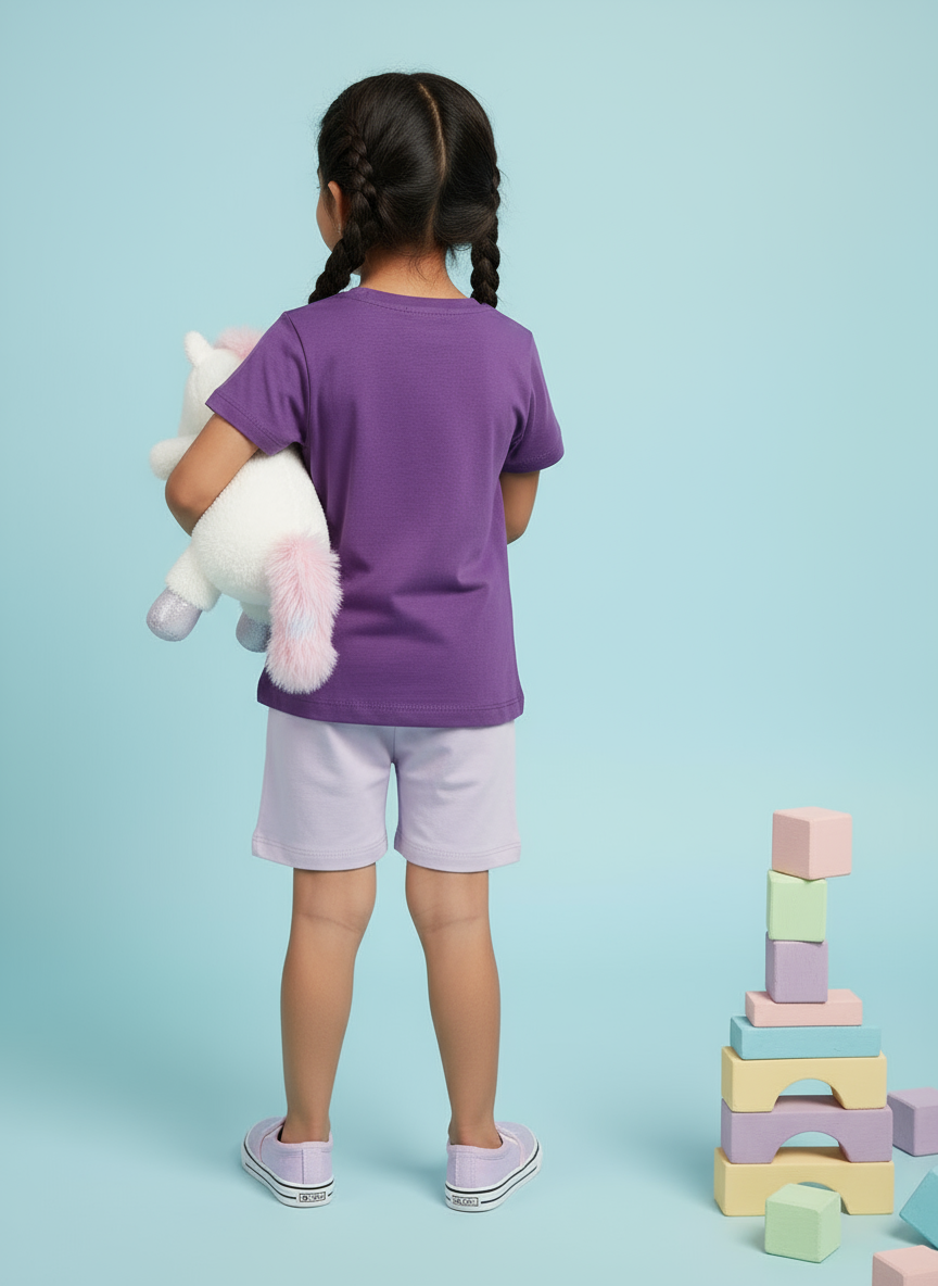 Girls' Graphic Print Crew Neck T-Shirt - Purple