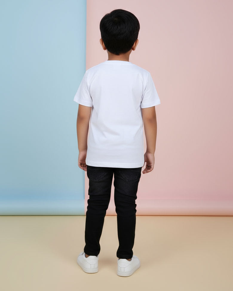 Boys Casual Stylish Printed T- Shirt - White-Front