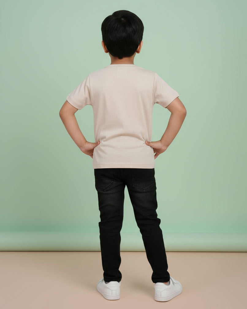 Boys Casual Stylish Printed T- Shirt - Beige-Front-1