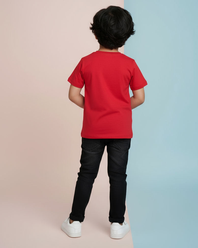 Boys Casual Stylish Printed T- Shirt - Red-Front