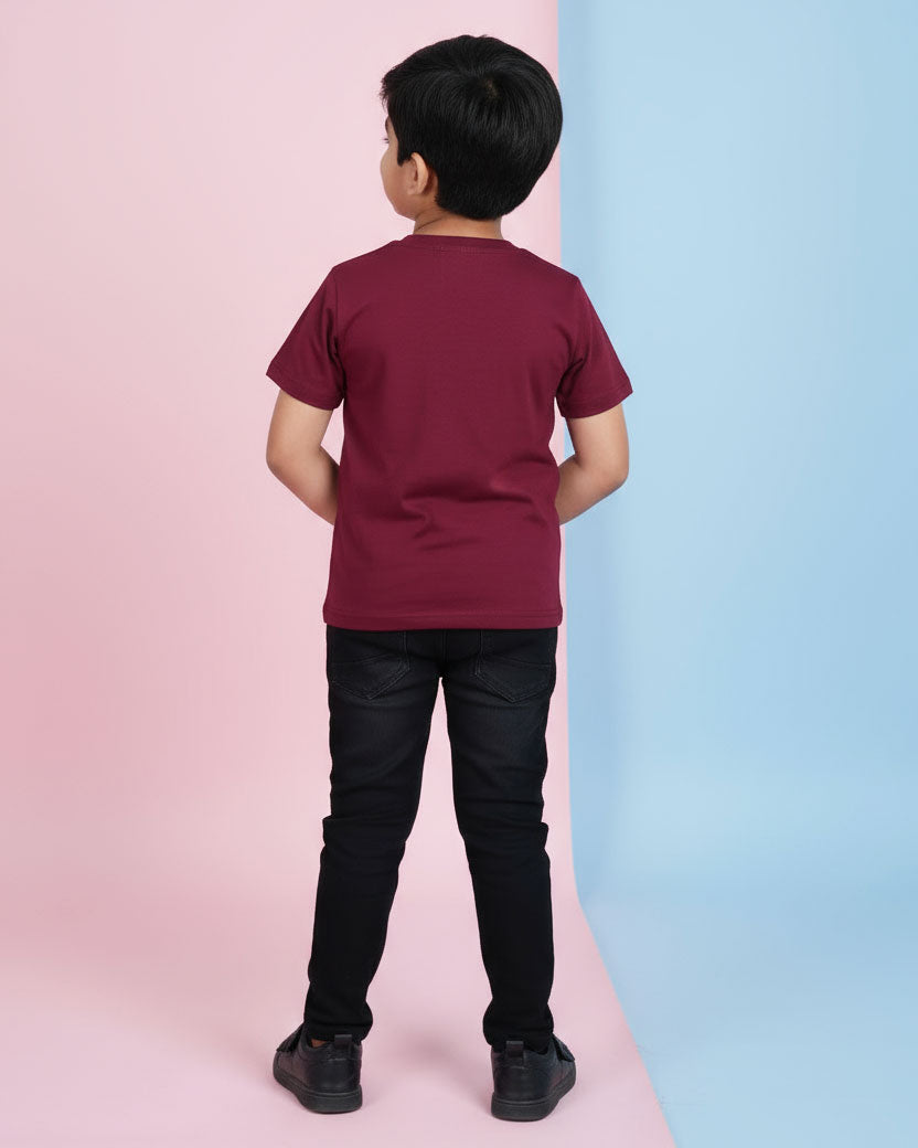 Boys Casual Stylish Printed T- Shirt - Maroon