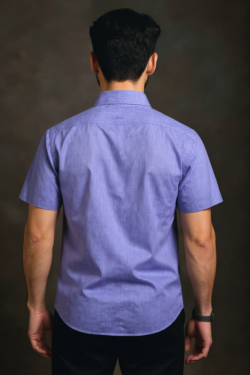 Men's Solid Slim Fit Formal Shirt with Spread Collar and Half Sleeves - Lavender