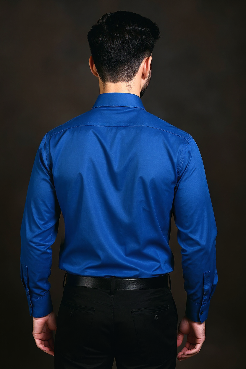 Men's Solid Slim Fit Formal Shirt with Spread Collar and Full Sleeves -  Blue