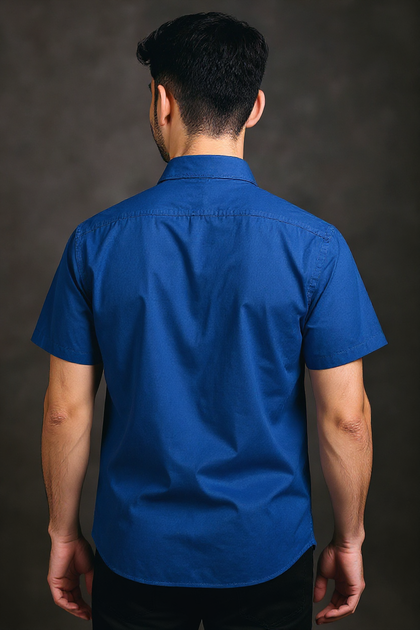 Men's Solid Slim Fit Formal Shirt with Spread Collar and Half Sleeves - Royal Blue