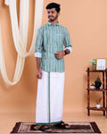 mens-full-sleeve-shirt-and-traditional-dhoti-set-with-designer-border-green-one