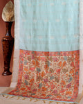 handcrafted-semi-chanderi-saree-with-floral-kalamkari-inspired-pallu-elegant-woven-border-green